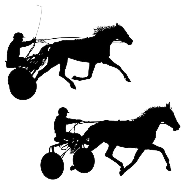 Set black silhouette of horse and jockey