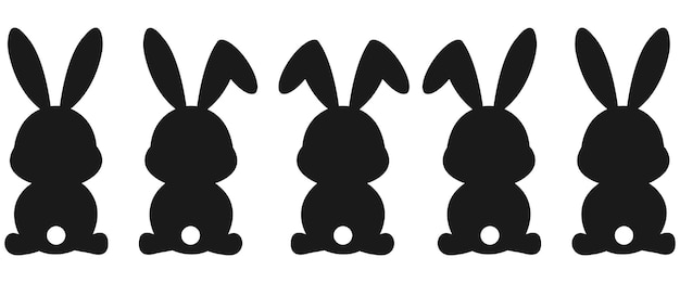 Set of black silhouette of a rabbit on a white background.Vector rabbit icon.