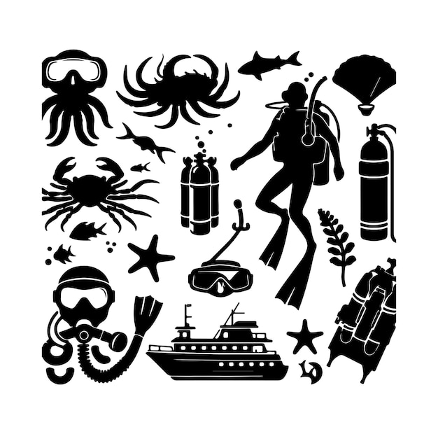 Set black silhouette scuba divers vector illustration vector