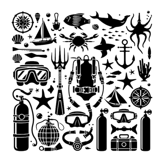 Set black silhouette scuba divers vector illustration vector