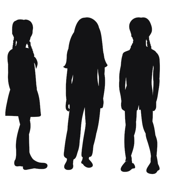 Vector set of black silhouettes children little girls