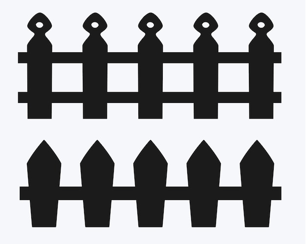 Vector a set of black silhouettes of fences and fences