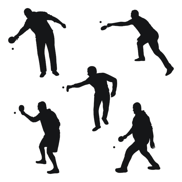 Set of black silhouettes of tennis players with racket and ball isolated vector