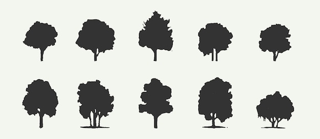 Set of black silhouettes tree isolated on white background vector illustration