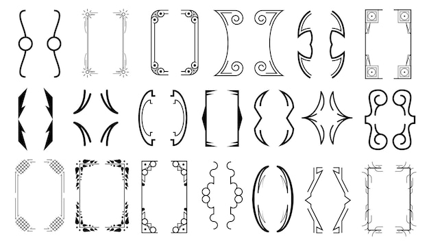 Набор черных простых линий коллекции различных каракулей скобки, скобки, фигурные скобки элементы вектора дези