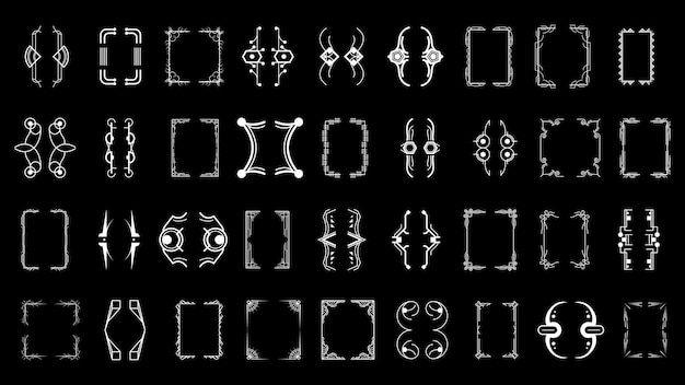 set black simple line collection different doodle brackets parentheses braces elements vector