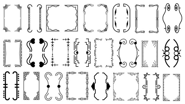 Set Black Simple Line Collection Different Doodle Brackets, Parentheses, Braces Elements Vector