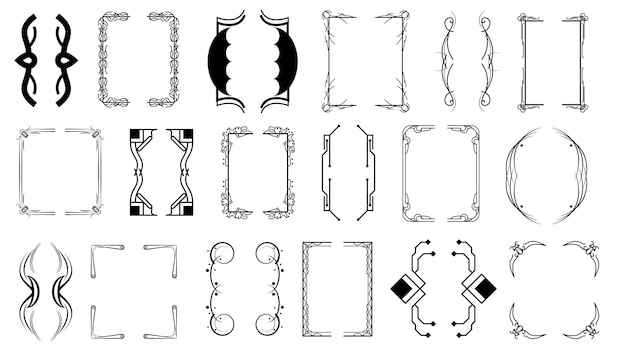 Set Black Simple Line Collection Different Doodle Brackets, Parentheses, Braces Elements Vector