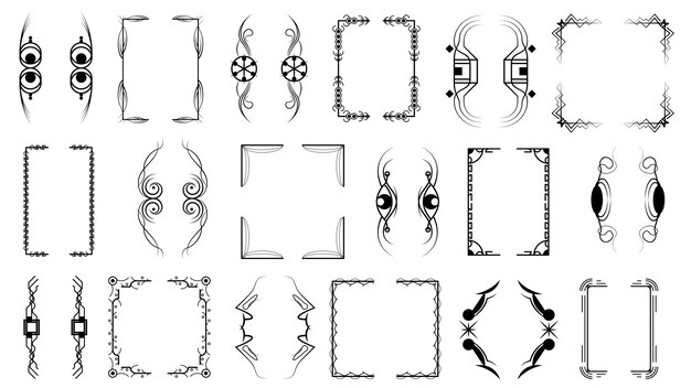 Set Black Simple Line Collection Different Doodle Brackets, Parentheses, Braces Elements Vector