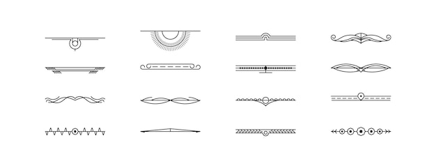 Set Black Simple Line Collection Doodle Border Elements Vector Design Style Sketch Isolated Illustra