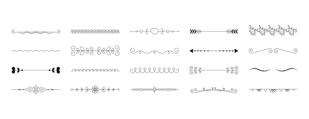 黒のシンプルなライン コレクションのセット落書きボーダー要素ベクター デザイン スタイル スケッチ分離イラスト