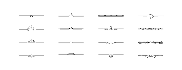 黒のシンプルなライン コレクションのセット落書きボーダー要素ベクター デザイン スタイル スケッチ分離イラスト