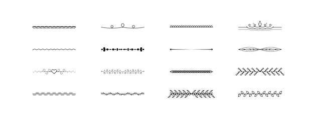 Vector set black simple line collection doodle border elements vector design style sketch isolated illustra