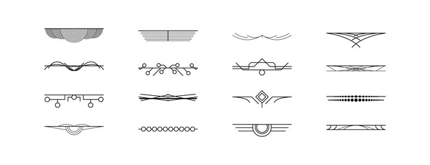 Set Black Simple Line Collection Doodle Border Elements Vector Design Style Sketch Isolated Illustra