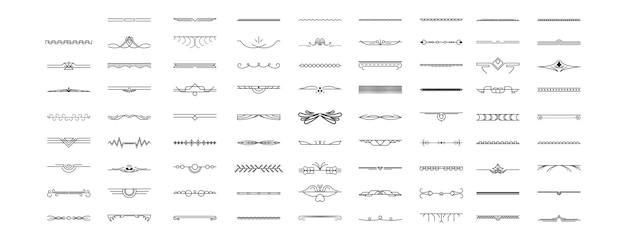 Set Black Simple Line Collection Doodle Border Elements Vector Design Style Sketch Isolated