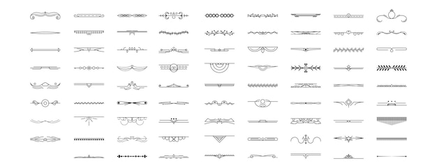 Set Black Simple Line Collection Doodle Border Elements Vector Design Style Sketch Isolated