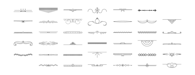 Set Black Simple Line Collection Doodle Border Elements Vector Design Style Sketch Isolated