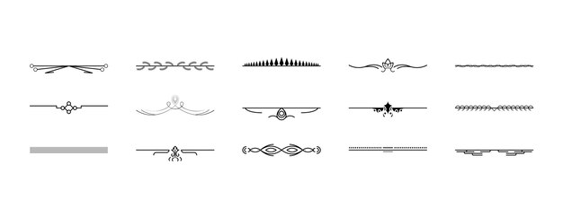 Set Black Simple Line Collection Doodle Border Elements Vector Design Style Sketch Isolated