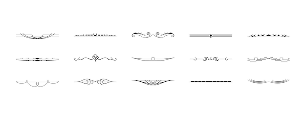 Set Black Simple Line Collection Doodle Border Elements Vector Design Style Sketch Isolated