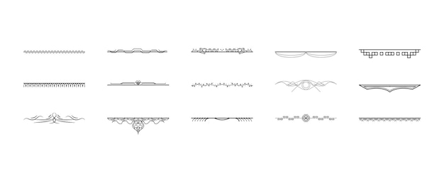 Vector set black simple line collection doodle border elements vector design style sketch isolated