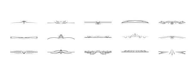 set black simple line collection doodle border elements vector design style sketch isolated