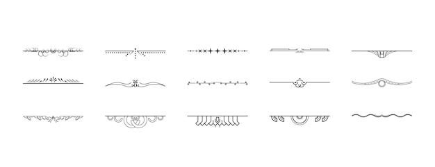 Vector set black simple line collection doodle border elements vector design style sketch isolated