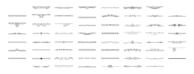 Набор Черных Простых Линий Коллекции Каракули Элементы Границы Векторный Стиль Дизайна Эскиз Изолированные