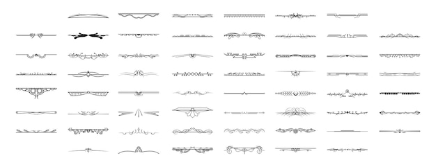 Set Black Simple Line Collection Doodle Border Elements Vector Design Style Sketch Isolated