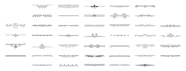 Set Black Simple Line Collection Doodle Border Elements Vector Design Style Sketch Isolated