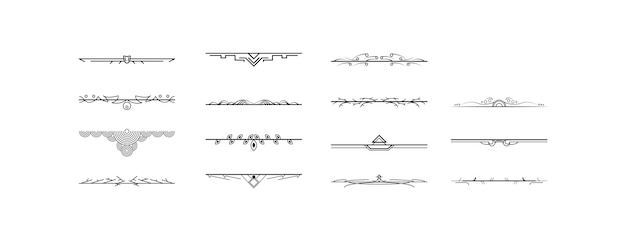 Set Black Simple Line Collection Doodle Border Elements Vector Design Style Sketch Isolated