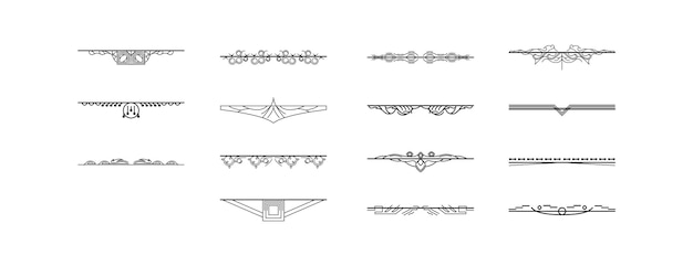 set black simple line collection doodle border elements vector design style sketch isolated