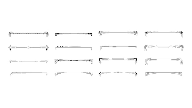Набор Черных Простых Линий Коллекции Каракули Элементов Границы Векторный Дизайн Стиле Эскиз Изолированные