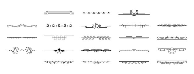 Set Black Simple Line Collection Doodle Border Elements Vector Design Style Sketch Isolated