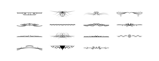 Set Black Simple Line Collection Doodle Border Elements Vector Design Style Sketch Isolated