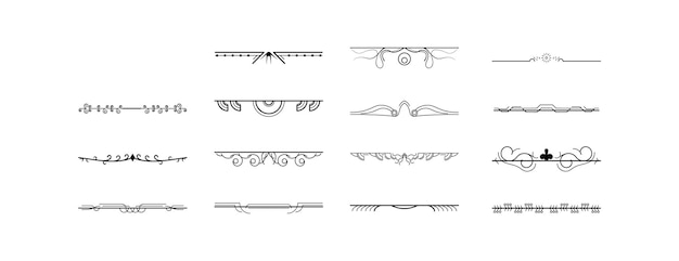 Vector set black simple line collection doodle border elements vector design style sketch isolated