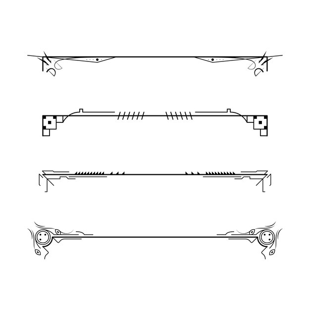 set black simple line collection doodle border elements vector design style sketch isolated