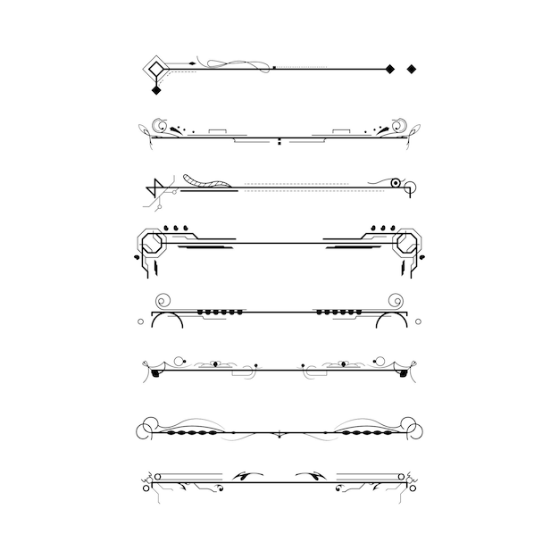 set black simple line collection doodle border elements vector design style sketch isolated