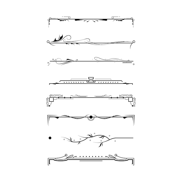 Настройка Черная простая линия Коллекция Дудл Граничные элементы Векторный дизайн Стиль эскиз Изолирован