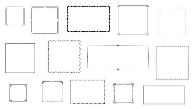 Set Black Simple Line Frame Collection Doodle Square Floral Frame Elements Vector Design Style Sketc