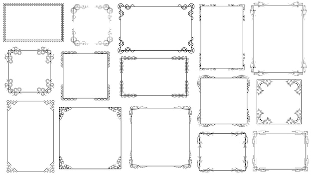 Set black simple line frame collection doodle square frame floreale elementi stile di progettazione vettoriale
