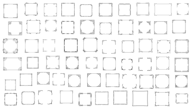 Вектор Сет черный простой линейный каркас коллекция дудл квадратный цветочный каркас элементы векторный стиль дизайна