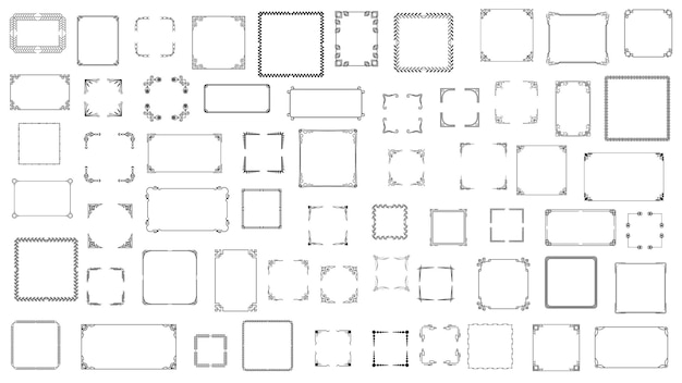 벡터 검은색 간단한 라인 프레임 컬렉션 두들 사각형 꽃 프레임 요소 터 디자인 스타일