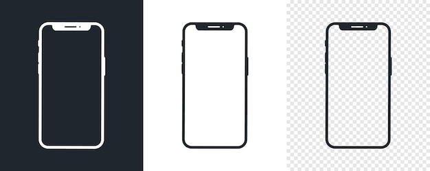 Set Of Black Smartphone Icons. Simple Mobile Phone Icon Template. White And Black. Vector Illustration