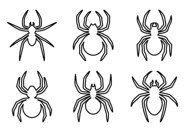 Vector set of black spider line icons spider silhouette collection isolated on white background