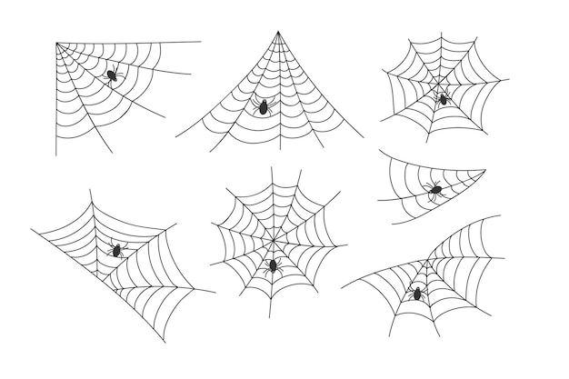 Set of black spider web vector