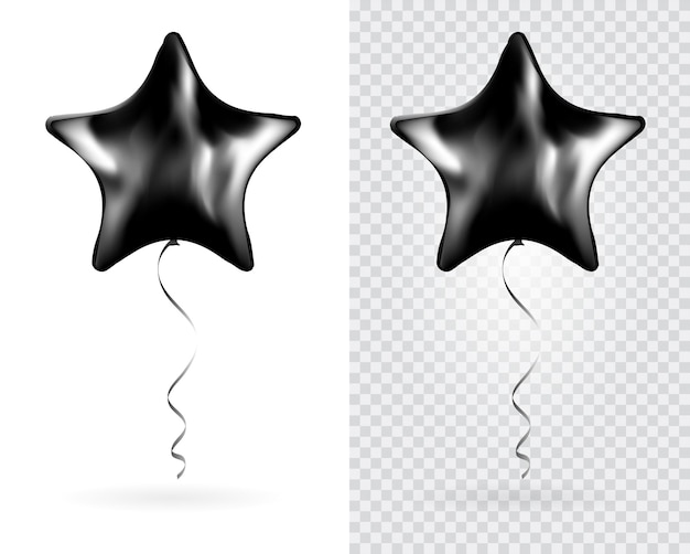 Set of Black star foil balloons on transparent white background Party Balloons event design decoration Mockup for balloon print Vector