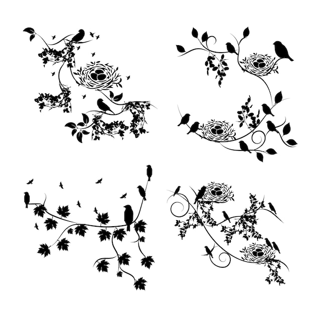 A set of black stencils with birds on them.