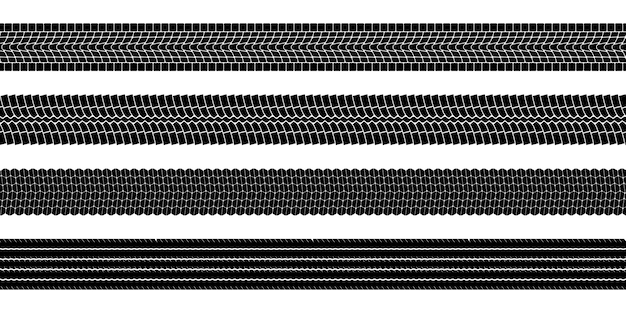 흰색 배경에 고립 된 검은 타이어 트레드 인쇄 세트