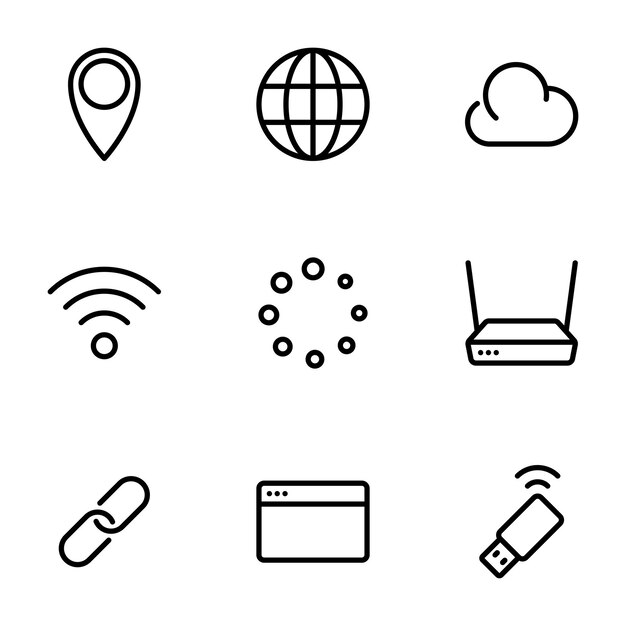 Vector set of black vector icons isolated on white background on theme internet communication