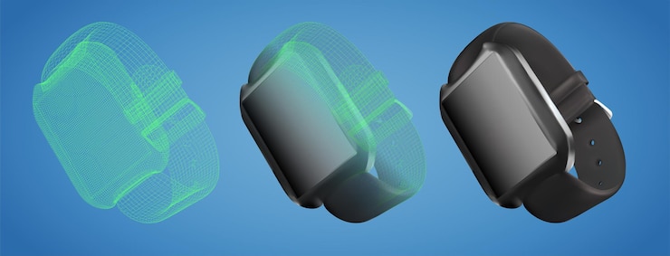 Vector set of black vector smart watches on a blue background
